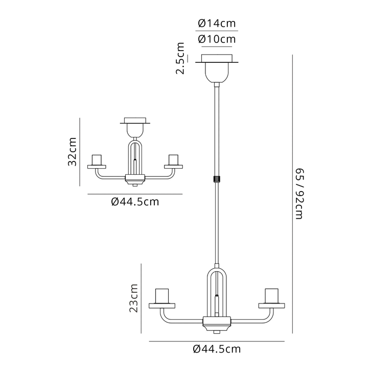 Idolite Camille Pendant/Semi Flush Light, 3 x E27, Aged Pewter
