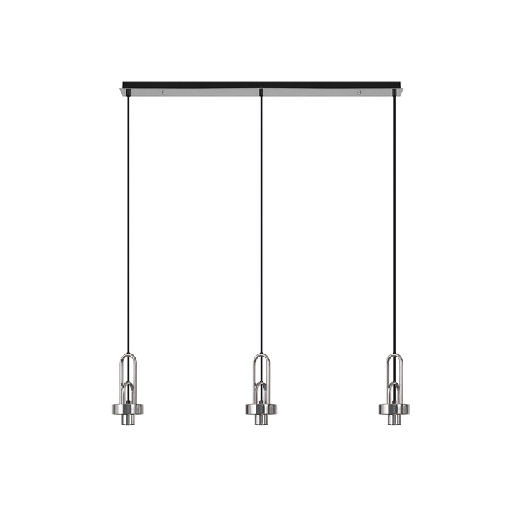 Idolite Camille Polished Nickel 3 Light Linear Bar Pendant With Smoked/Clear Ombre Glass Globes