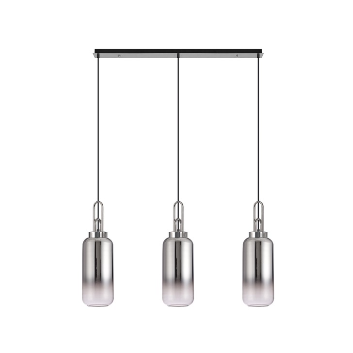 Idolite Camille Polished Nickel 3 Light Linear Bar Pendant With Smoked/Clear Ombre Glasses