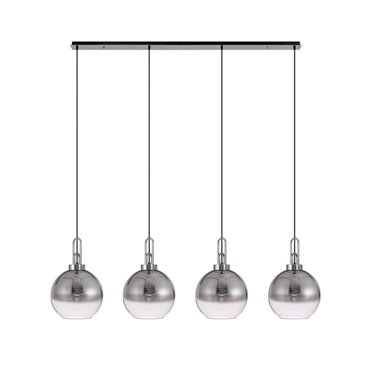 Idolite Camille Polished Nickel 4 Light Linear Bar Pendant With Smoked/Clear Ombre Glass Globes