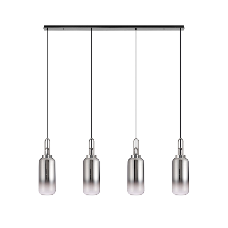 Idolite Camille Polished Nickel 4 Light Linear Bar Pendant With Smoked/Clear Ombre Glasses