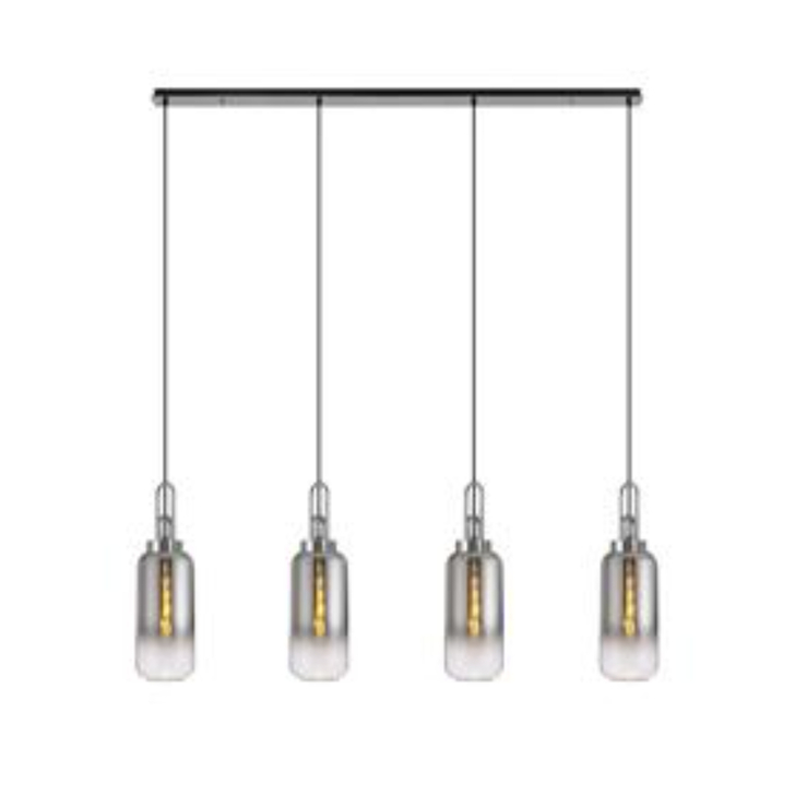 Idolite Camille Polished Nickel 4 Light Linear Bar Pendant With Smoked/Clear Ombre Glasses
