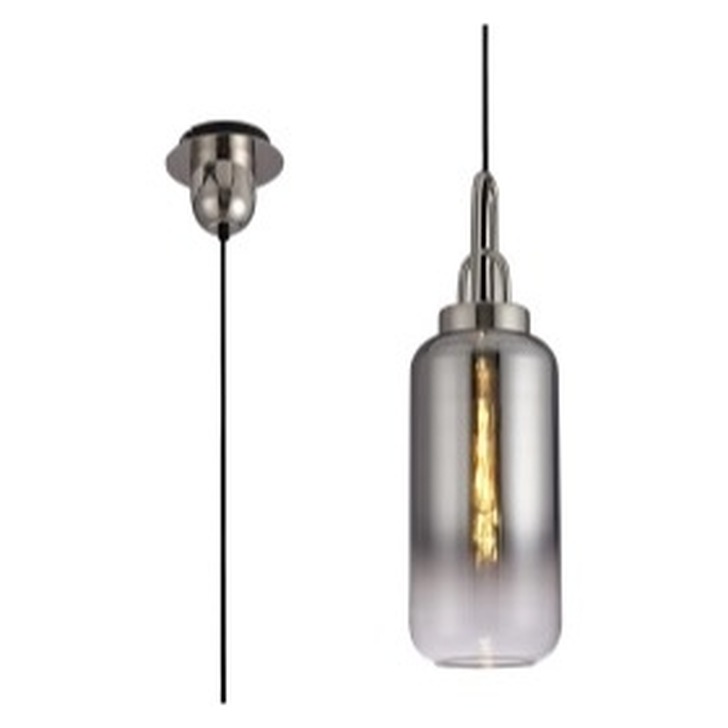 Idolite Camille Polished Nickel Finish Single Pendant Light C/W Smoked/Clear Ombre Glass