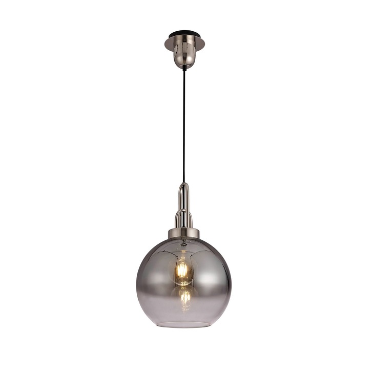 Idolite Camille Polished Nickel Finish Single Pendant Light C/W Smoked/Clear Ombre Glass Globe