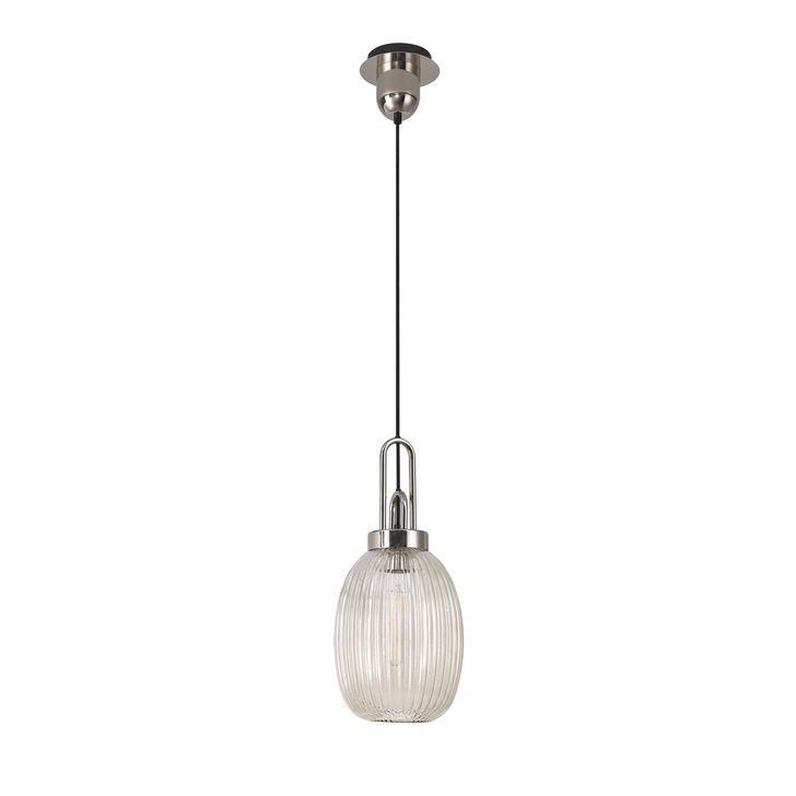 Idolite Camille Polished Nickel Single Pendant Light With Champagne Ribbed Glass