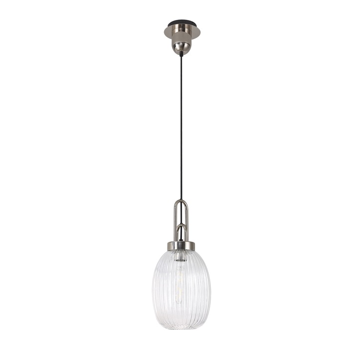 Idolite Camille Polished Nickel Single Pendant Light With Clear Ribbed Glass