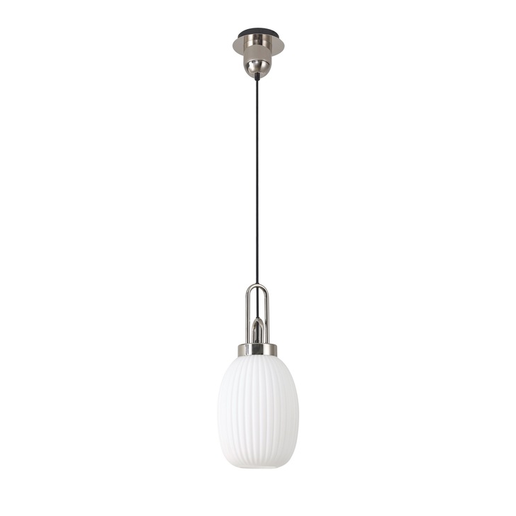 Idolite Camille Polished Nickel Single Pendant Light With Opal Ribbed Glass