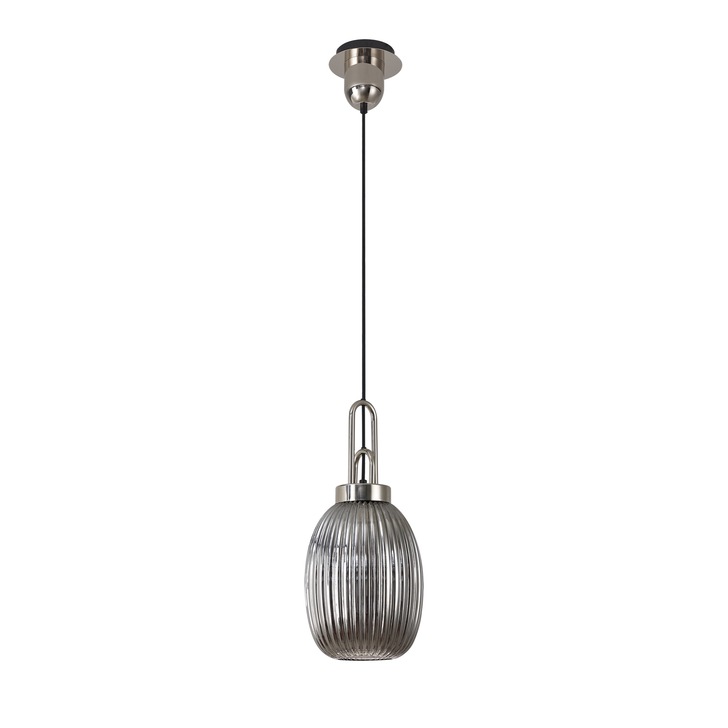 Idolite Camille Polished Nickel Single Pendant Light With Smoked Ribbed Glass