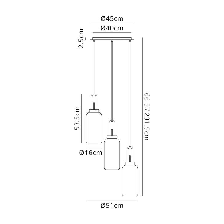 Idolite Camille Round 3 Light Pendant With 16cm Cylinder Glass, Black Chrome/Matt Black Smoked/Clear