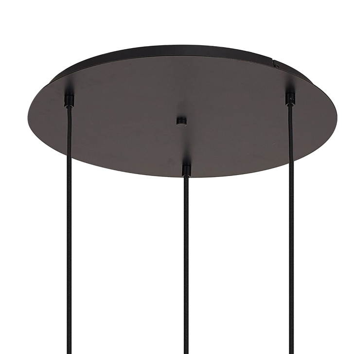 Idolite Camille Round 3 Light Pendant With 20cm Almond Ribbed Glass, Matt Black/Matt Black Champagne