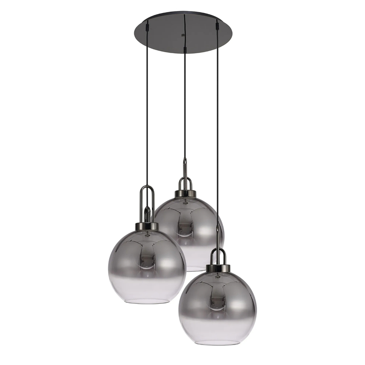 Idolite Camille Round 3 Light Pendant With 30cm Globe Glass, Black Chrome/Matt Black Smoked/Clear