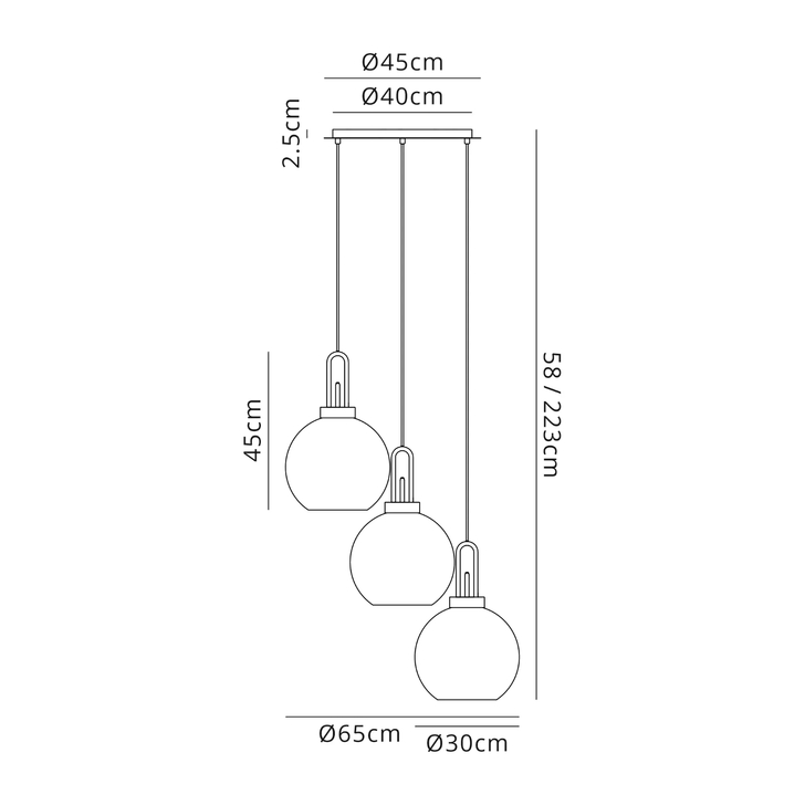 Idolite Camille Round 3 Light Pendant With 30cm Globe Glass, Polished Nickel/Matt Black Smoked/Clear