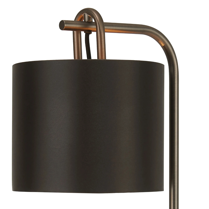 Idolite Camille Table Lamp, 1 Light E27, Antique SIlver/Matt Black/Slate 20x16.5cm Satin Shade