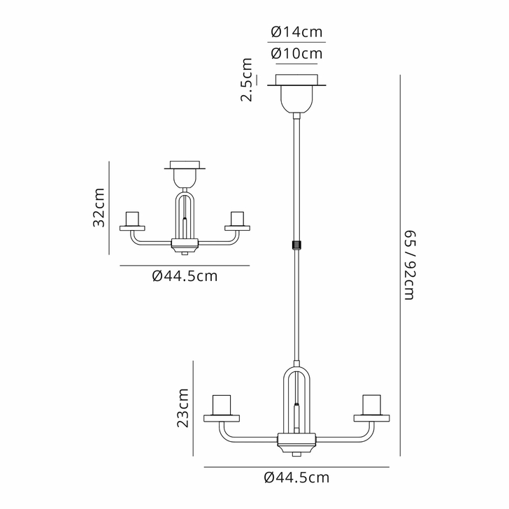 Idolite Camille Telescopic Pendant/Semi Flush Light, 3 x E27, French Gold