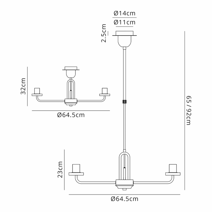 Idolite Camille Telescopic Pendant/Semi Flush Light, 5 x E27, Matt Black