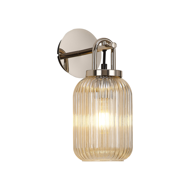 Idolite Camille Wall Light Switched, 1 x E27, Polished Nickel With 14cm Tubular Ribbed Glass, Champagne