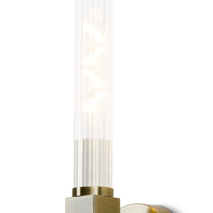 Idolite Carey Antique Brass Bathroom Wall Light With Clear Ribbed Glass Shade - IP44