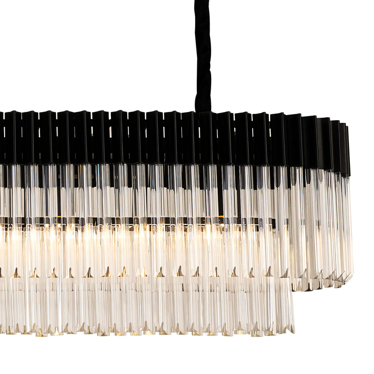 Idolite Carpathian 10 Light Large 2m Linear Bar Pendant Chandelier In Black With Clear Glass