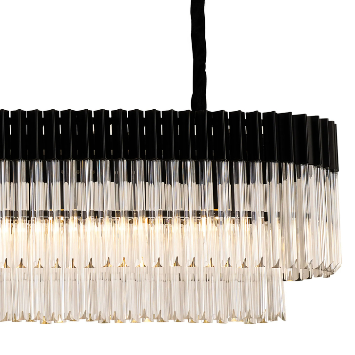 Idolite Carpathian 10 Light Large 2m Linear Bar Pendant Chandelier In Black With Clear Glass (Individual Ceiling Cups)