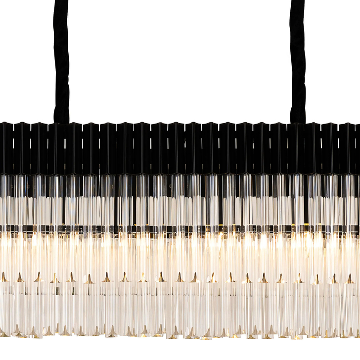 Idolite Carpathian 10 Light Large 2m Linear Bar Pendant Chandelier In Black With Clear Glass (Individual Ceiling Cups)