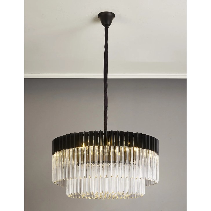 Idolite Carpathian 12 Light Extra Large Round Pendant Chandelier In Black With Clear Glass