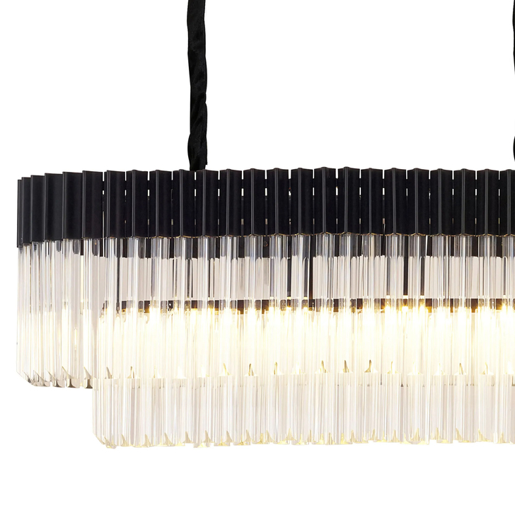 Idolite Carpathian 12 Light Large 2.25m Linear Bar Pendant Chandelier In Black With Clear Glass