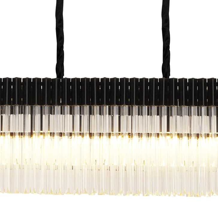 Idolite Carpathian 12 Light Large 2.25m Linear Bar Pendant Chandelier In Black With Clear Glass