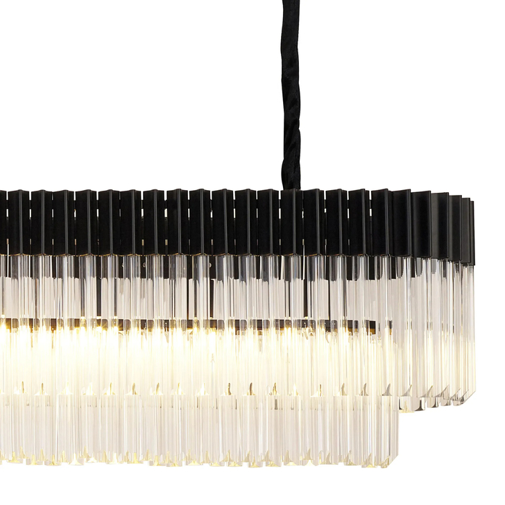 Idolite Carpathian 12 Light Large 2.25m Linear Bar Pendant Chandelier In Black With Clear Glass (Individual Ceiling Cups)