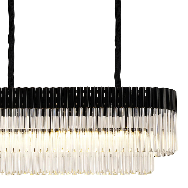 Idolite Carpathian 13 Light Large 2.5m Linear Bar Pendant Chandelier In Black With Clear Glass