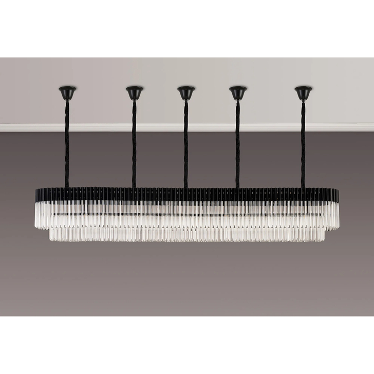 Idolite Carpathian 13 Light Large 2.5m Linear Bar Pendant Chandelier In Black With Clear Glass (Individual Ceiling Cups)