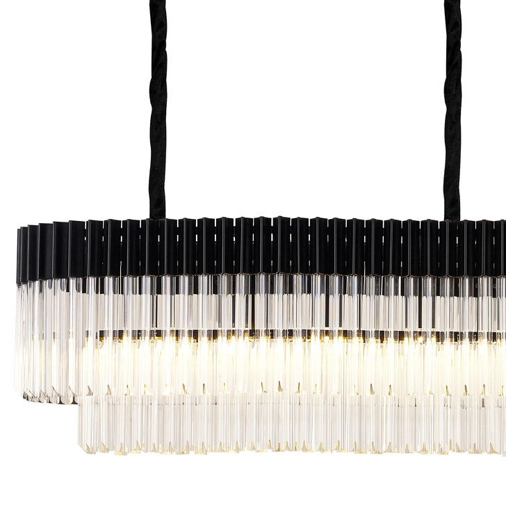 Idolite Carpathian 13 Light Large 2.5m Linear Bar Pendant Chandelier In Black With Clear Glass (Individual Ceiling Cups)