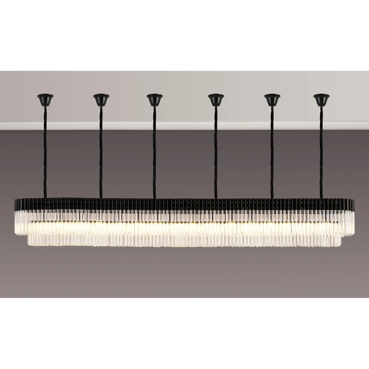 Idolite Carpathian 16 Light Extra Large 3m Linear Bar Pendant Chandelier In Black With Clear Glass (Individual Ceiling Cups)