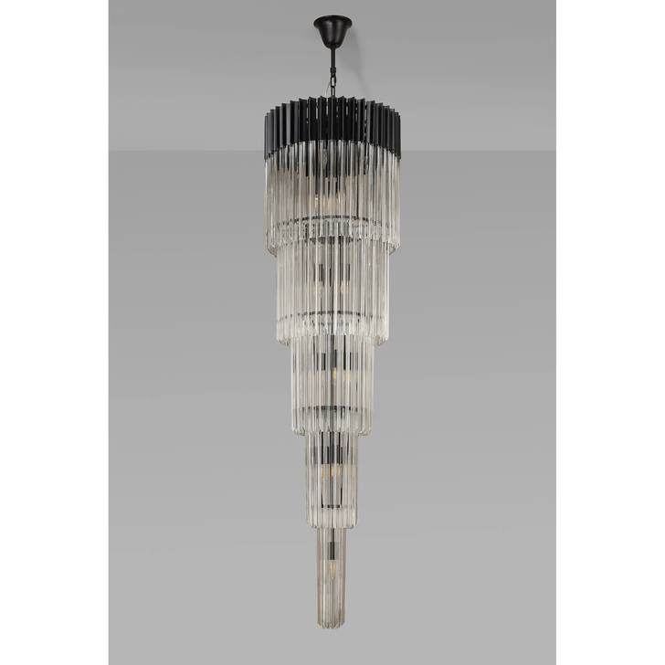 Idolite Carpathian 18 Light 5 Tier Tall Round Pendant Chandelier In Black With Clear Glass