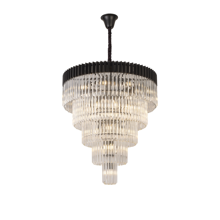 Idolite Carpathian 23 Light 5 Tier Large Round Pendant Chandelier In Black With Clear Glass