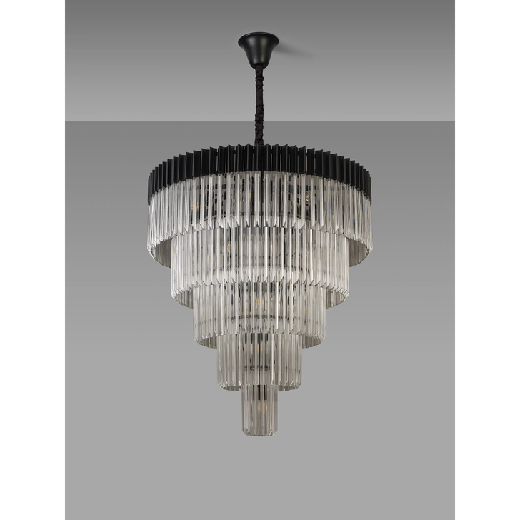 Idolite Carpathian 23 Light 5 Tier Large Round Pendant Chandelier In Black With Clear Glass