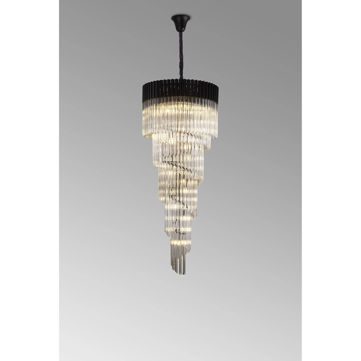 Idolite Carpathian 23 Light 5 Tier Tall Round Pendant Chandelier In Black With Clear Glass