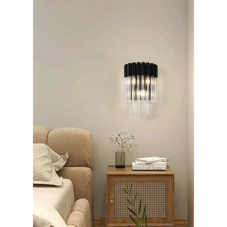 Idolite Carpathian 3 Light Chandelier Wall Light In Black With Clear Glass