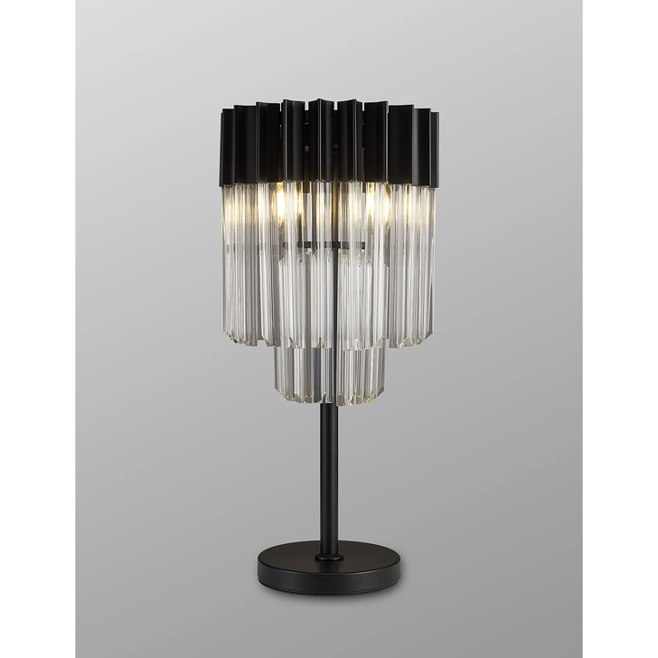 Idolite Carpathian 3 Light Table Lamp Chandelier In Black With Clear Glass