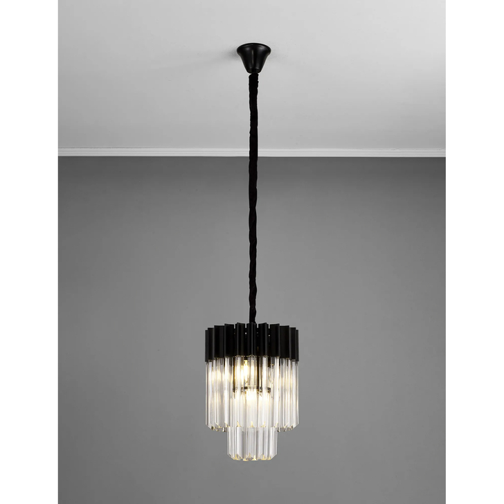 Idolite Carpathian 4 Light Round Pendant Chandelier In Black With Clear Glass