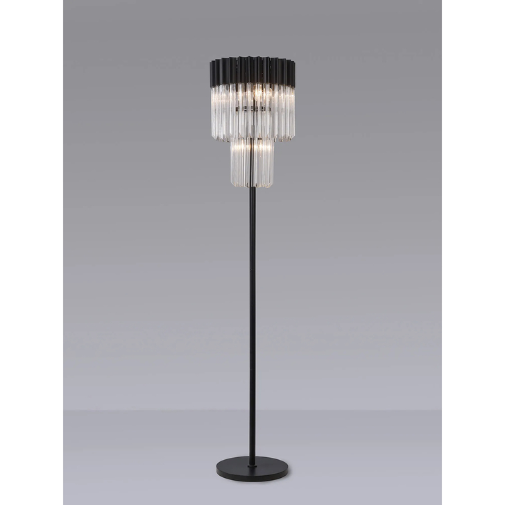 Idolite Carpathian 5 Light Floor Lamp Chandelier In Black With Clear Glass