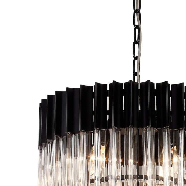 Idolite Carpathian 5 Light Round Pendant Chandelier In Black With Clear Glass