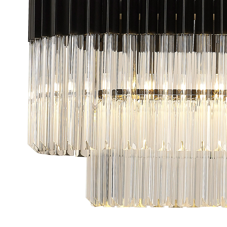 Idolite Carpathian 7 Light Large 1.5m Linear Bar Pendant Chandelier In Black With Clear Glass