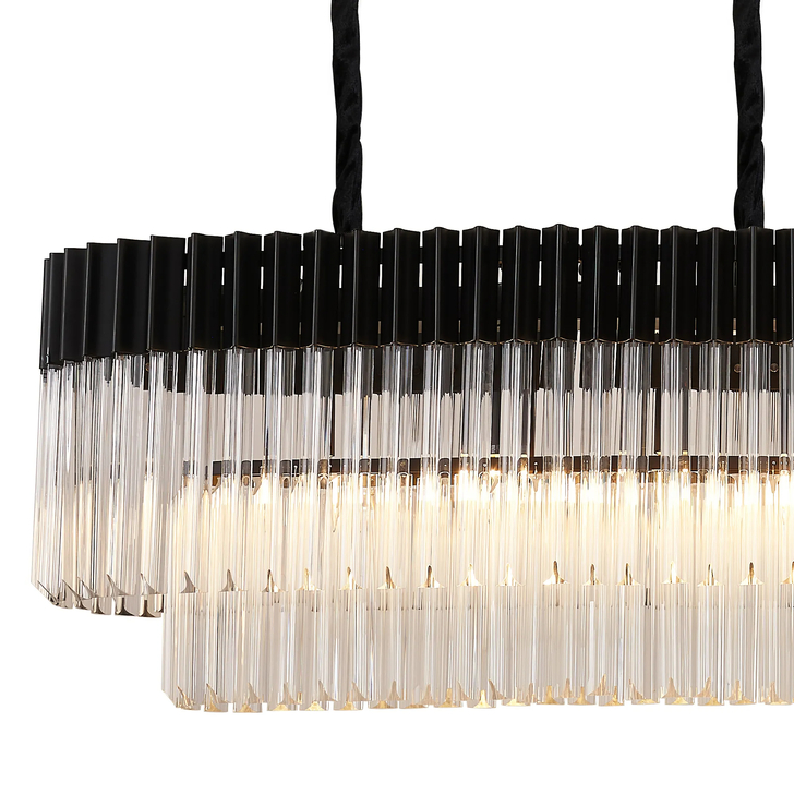 Idolite Carpathian 9 Light Large 1.8m Linear Bar Pendant Chandelier In Black With Clear Glass