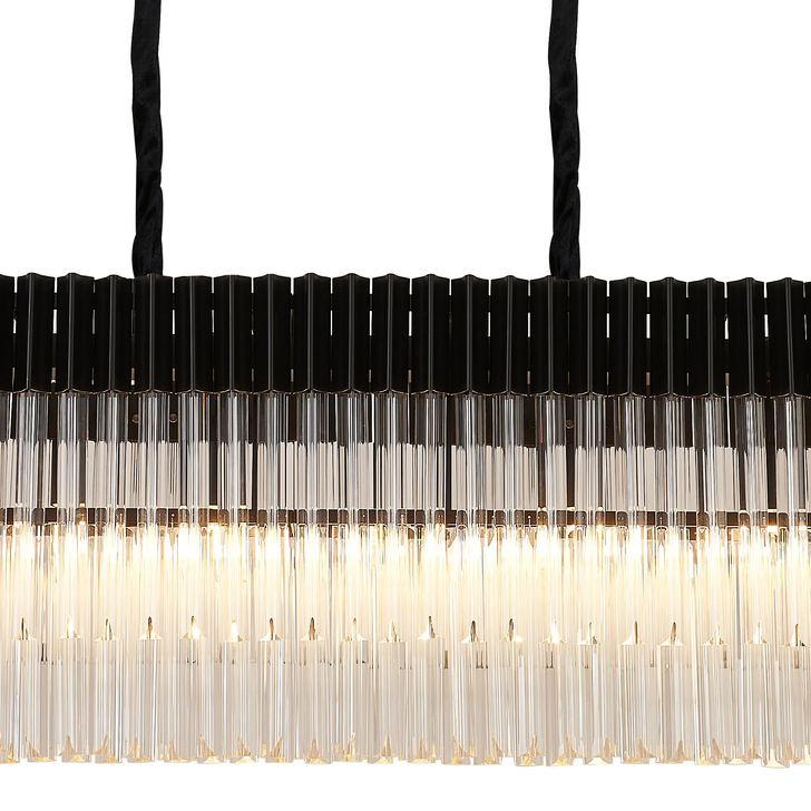 Idolite Carpathian 9 Light Large 1.8m Linear Bar Pendant Chandelier In Black With Clear Glass