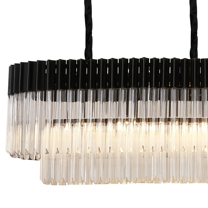 Idolite Carpathian 9 Light Large 1.8m Linear Bar Pendant Chandelier In Black With Clear Glass (Individual Ceiling Cups)