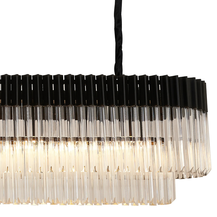 Idolite Carpathian 9 Light Large 1.8m Linear Bar Pendant Chandelier In Black With Clear Glass (Individual Ceiling Cups)