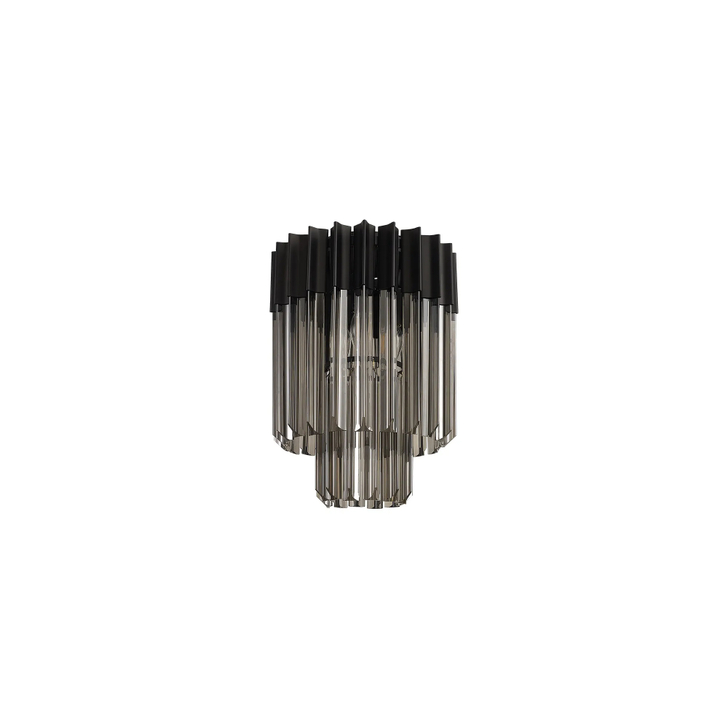 Idolite Carpathian Black 3 Light Flush Ceiling Light With Smoked Glass Drops