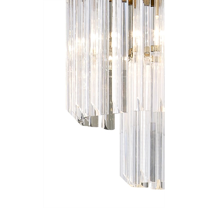 Idolite Carpathian Brass 5 Light Linear Bar Pendant C/W Clear Glass Drops