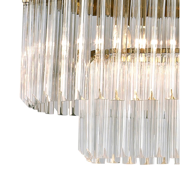 Idolite Carpathian Brass 7 Light Linear Bar Pendant C/W Clear Glass Drops