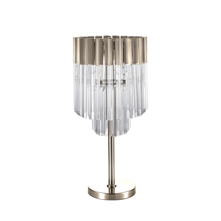 Idolite Carpathian Polished Nickel 3 Light Table Lamp C/W Clear Glass Drops